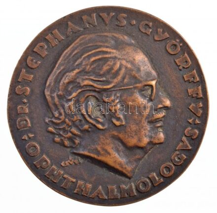 Csúcs Ferenc (1905-1999) ~1970. 'Dr. Györffy István - Szemész (Ophthalmologus) / Annorum XXXV In Promotione Lentis Contactus' kétoldalas Br plakett, peremen jelzett sorszámmal '14' (85mm) T:1- patina / Hungary ~1970. 'Dr. István Györffy -