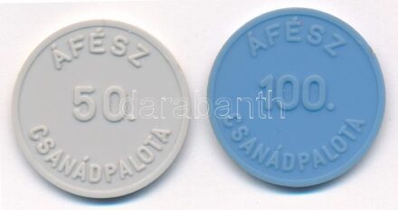 ~1970-1980. 'ÁFÉSZ - Csanádpalota / Szövetkezésben az erő' 50 + 100 névértékű műanyag zseton T:1-,2