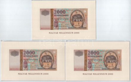 2000. 2000Ft 'Millenium' (3x) eredeti, bontatlan díszcsomagolásban 'MM 0334049-0334051' sorszámkövetők T:I,I- Adamo F56A