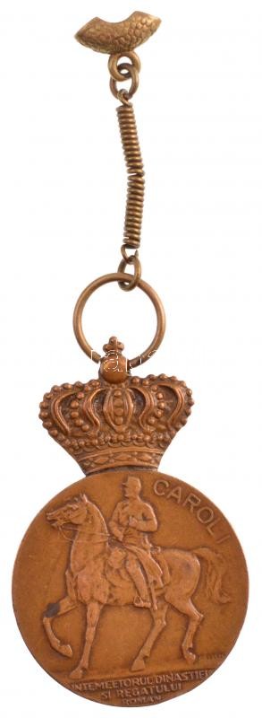 Románia 1939. 'I. Károly Centenáriumi Érem' Br kitüntetés mellszalag nélkül. Szign.: W. Becker T:2,2- Romania 1939. 'Medal for the Centenary of King Carol I' Br decoration without ribbon. Sign.: W. Becker C:XF,VF