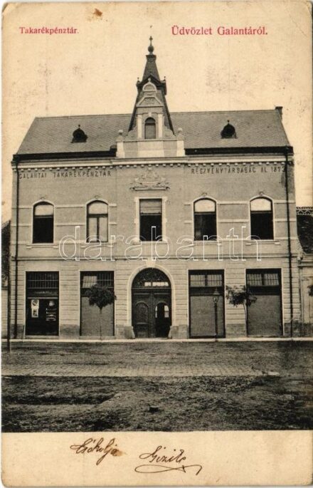 1906 Galánta, Takarékpénztár részvénytársaság, Adamkó Béla üzlete / savings bank, shop (EK)