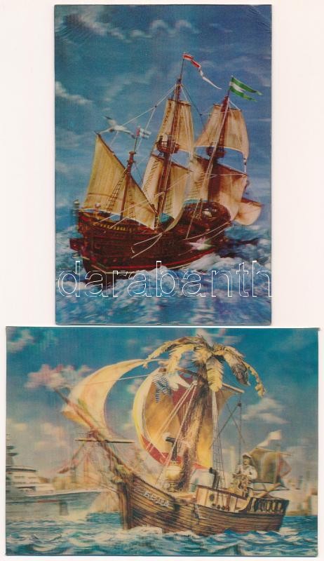 5 db MODERN 3D dimenziós motívum képeslap hajókkal / 5 modern dimensional (3D) motive postcards with vessels - Image 2
