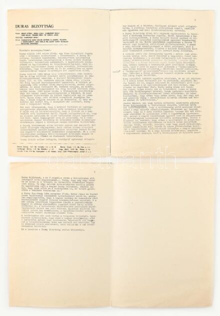 1985 A Duray Bizottság utolsó körlevél, benne Duray Miklós elleni eljárás történetével. Kordokumentum. Korabeli sokszorosítás