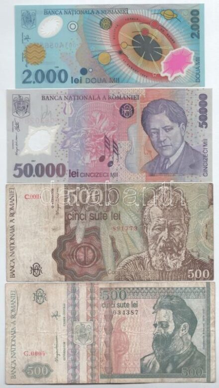 Románia 1991. 500L + 1992. 500L + 1999. 2000L 'Napfogyatkozás' + 2001. 50.000L T:I--III Romania 1991. 500 Lei + 1992. 500 Lei + 1999. 2000 Lei 'Solar eclipse' + 2001. 50.000 Lei C:AU-F