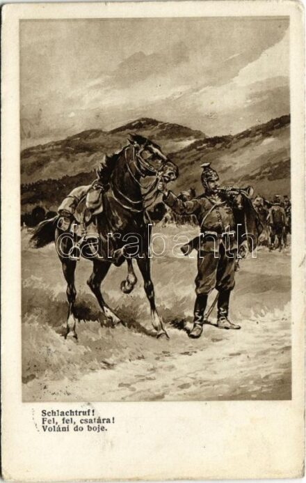 1916 Schlachtruf! / Fel, fel, csatára! / WWI Austro-Hungarian K.u.K. military art postcard. G.G.W.II. Nr. 12. (EK)
