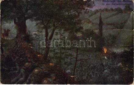 Niederlage der Russen in den Karpathenpässen. Offizielle Postkarte für das Rote Kreuz, Kriegsfürsorgeamt und Kriegshilfsbüro / WWI Austro-Hungarian K.u.K. military art postcard (EK)