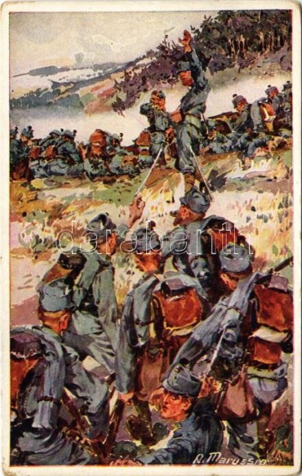 Während des am Magierahöhe lange erbittert geführten Kampfes... Aus dem goldenen Buche der Armee Serie I. Offizielle Karte für Rotes Kreuz, Kriegsfürsorgeamt Kriegshilfsbüro Nr. 208. / WWI Austro-Hungarian K.u.K. military art postcard s: