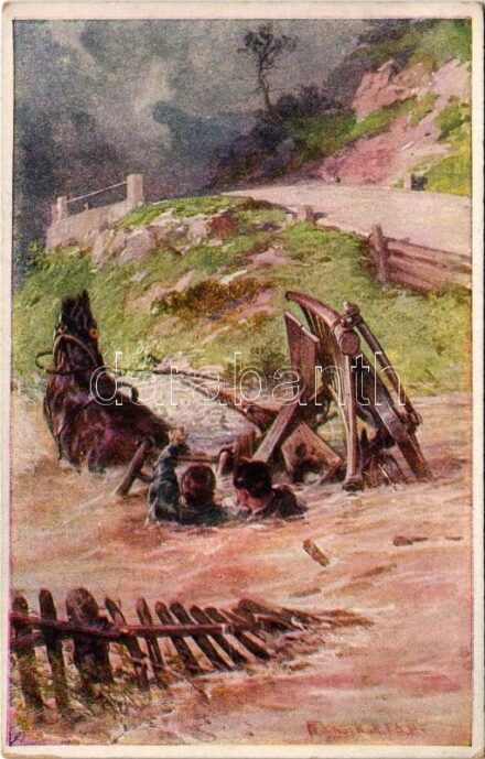 Wachtmeister im Landwehr-Ulanenregiment Nr. 2. Johann Rinagl, rettet den Husaren Franz Szallay vom sicheren Tode. Aus dem goldenen Buche der Armee Serie V. Offizielle Karte für Rotes Kreuz, Kriegsfürsorgeamt, Kriegshilfsbüro Nr. 496. / WWI