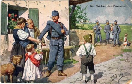 1916 Der Abschied des Reservisten. Offizielle Karte für Rotes Kreuz, Kriegsfürsorgeamt, Kriegshilfsbüro Nr. 171. / WWI Austro-Hungarian K.u.K. military art postcard, farewell, support fund s: K. Feiertag (EM)