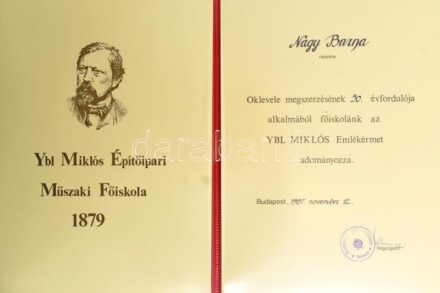 1987 Ybl Miklós Építőipari Műszaki Főiskola oklevél tartóval