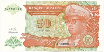 Zaire 1993. 50NM 'B 4809211 C' T:II hajtatlan Zaire 1993. 50 Nouveau Makuta 'B 4809211 C' C:XF unfolded Krause P#51