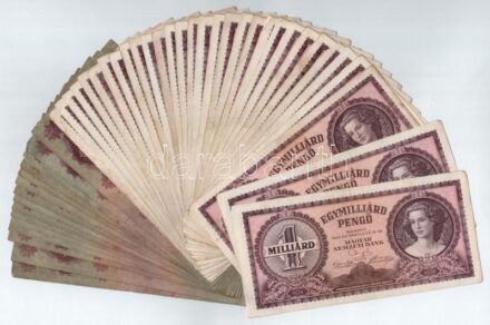 1930. 100P (15db, közte alacsony sorszám: 'E 227 000885' + 1946. 1.000.000.000P (31db, közte 2db sorszámkövető: 'R 135 071491 - R 135 071492') T:III Adamo P17, Adamo P28