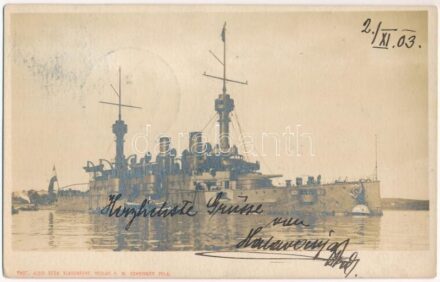 1903 SMS Kaiserin und Königin Maria Theresia Osztrák-Magyar Monarchia haditengerészetének páncélos cirkálója / K.u.K. Kriegsmarine Panzerkreuzer / Austro-Hungarian Navy armore cruiser. Phot. Alois Beer