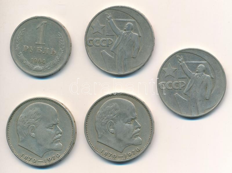 Szovjetunió 1964. 1R Ni-sárgaréz + 1967. 1R Cu-Ni 'Az októberi forradalom 50. évfordulója' (2x) + 1970. 1R Ni-sárgaréz 'Lenin születésének 100. évfordulója' T:2,2- Soviet Union 1964. 1 Ruble Ni-Brass '50th Anniversary of the October
