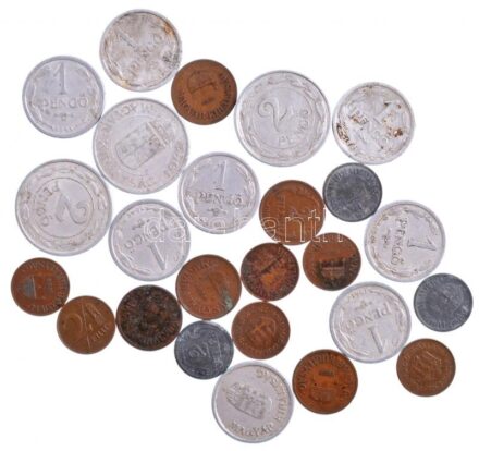 1927-1939. 2f bronz (5x) + 1938. 1f bronz (3x) + 1944. 2f Zn (3x) + 1946-1947. 2f bronz (3x) + 1941-1942. 1P Al (8x) + 1941-1943. 2P Al (3x) T:2-3