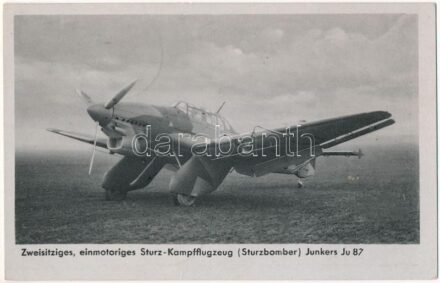 1942 Zweisitziges, einmotoriges Sturz-Kampfflugzeug (Sturzbomber) Junkers JU 87. / Junkers Ju 87 vagy Stuka (Sturzkampfflugzeug, azaz zuhanóbombázó) kétszemélyes német taktikai bombázó repülőgép / German dive bomber and ground-attack