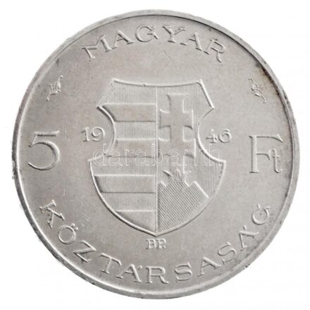 1946. 5Ft Ag 'vastag Kossuth' fordított peremirat T:1- Adamo F8