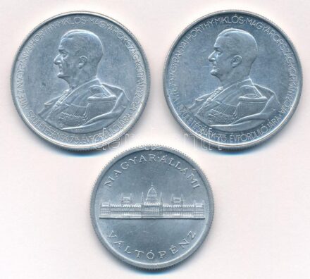 1943. 5P Al 'Horthy 75. születésnapjára' (2x) + 1945. 5P Al 'Parlament' T:1- Adamo P8.3, P8.4