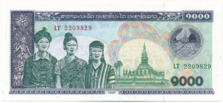 Laosz 1998. 1000K 'LT 2209829' T:I- kissé hullámos papír Laos 1998. 1000 Kip 'LT 2209829' C:AU slightly wavy paper Krause P#32A