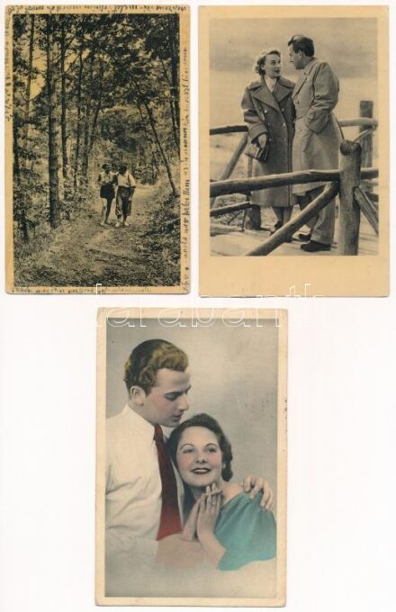 3 db RÉGI romantikus képeslap / 3 pre-1945 romantic postcards