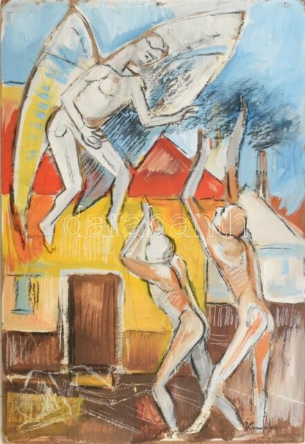 Kondor jelzéssel: Arkangyal. Olaj, farost, sérült. 50x35 cm