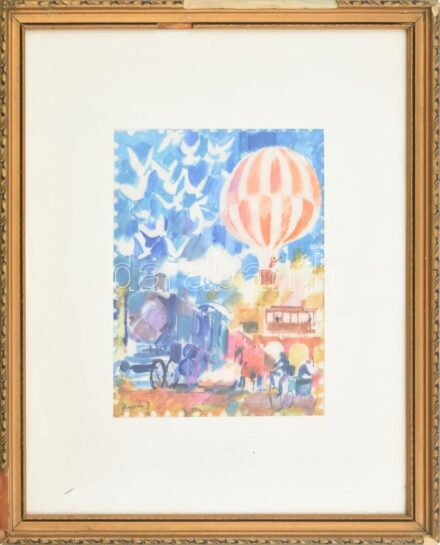 Vaszary jelzéssel: Léggömb. Vurstliban. Akvarell, papír. Sérült üvegezett keretben. 25x35 cm
