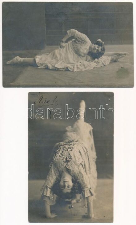1909 Kövesdi Evelin cirkuszi táncosnő és akrobata - 2 db fotó / Hungarian circus dancer and acrobat - 2 photos