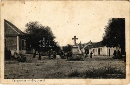 1914 Szentgergely, Szerémszentgergely, Grgurevci; utca, kereszt. Wannek kiadása / street view, cross (fa)
