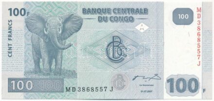 Kongó 2007. 100Fr 'MD 3868557 J' T:I Congo 2007. 100 Francs 'MD 3868557 J' C:UNC Krause P#98