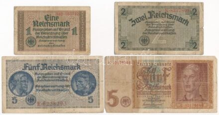 Német Harmadik Birodalom / Német megszállt területek 1940-1945. 1M + 2M + 5M + Német Harmadik Birodalom 1942. 5M T:III,III- German Third Empire / German Occupied Territories 1940-1945. 1 Reichsmark + 2 Reichsmark + 5 Reichsmark + German