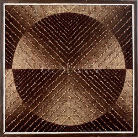 Geometrikus formák. Textil kép. Jelzés nélkül. Hátoldalán Idea Iparművészeti Vállalat cimkéjével. Fakeretben. 70x70 cm