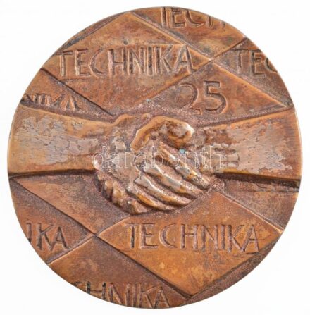 DN 'TECHNIKA 25' egyoldalas, öntött bronz plakett, eredeti tokban (94mm) T:1-,2