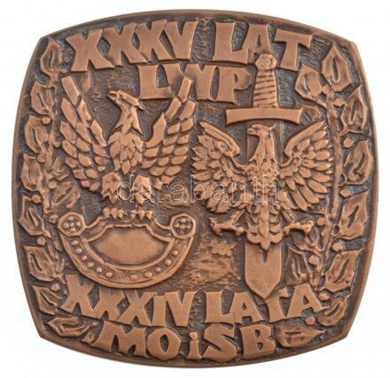Lengyelország 1978. A Lengyel Néphadsereg 35. éves évfordulójára kiadott, kétoldalas, öntött bronz plakett, lengyel felirattal, eredeti dísztokban (68x69mm) T:1- Poland 1978. 35th Anniversary of the Polish People's Army commemorative