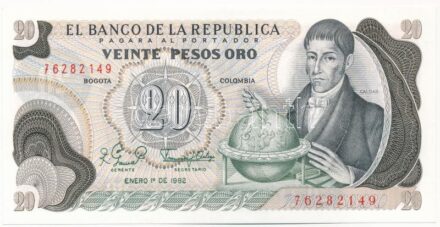 Kolumbia 1982. 20P '76282149' T:II hajtatlan Colombia 1982. 20 Pesos '76282149' C:XF unfolded Krause P#409d
