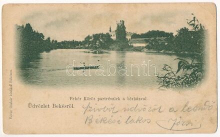 1902 Békés, Fehér-Körös partrészek a bérházzal. Véver Oszkár kiadása (EK)