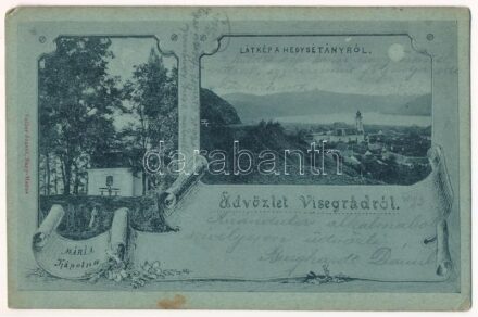 1902 Visegrád, látkép a Hegysétányról, Mária kápolna. Zoller József kiadása, Art Nouveau (EK)