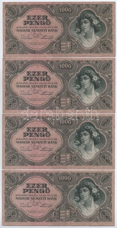 1945. 1000P (4x) sorszámkövetők T:I-,II hajtatlanok, széleken gyűrődések Adamo P20