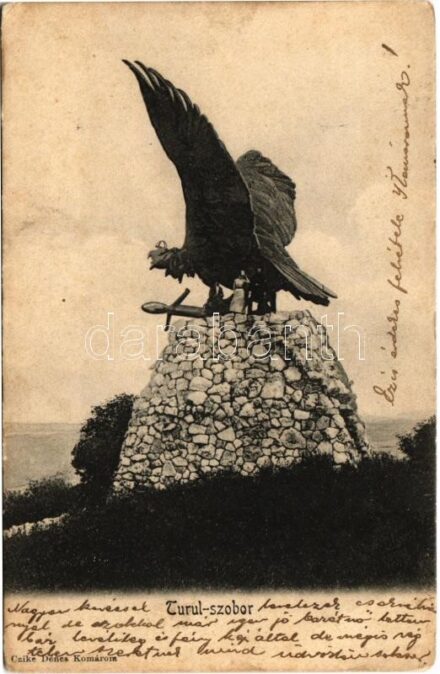 1907 Bánhida (Tatabánya), Turul szobor. Czike Dénes kiadása (EB)