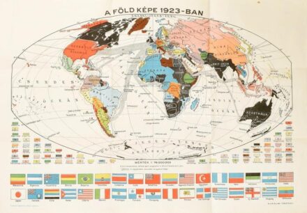 cca 1924 A Föld képe 1923-ban. Kogutowicz zsebatlasza 1924. évi melléklete. M. Kir. Állami Térképészet, hajtva, néhány kis folttal, 49,5x34,5 cm