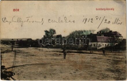 1912 Mór, Lamberg kastély. Reszler J. kiadása + 'KOMÁROM - SZÉKESFEHÉRVÁR 79' vasúti mozgóposta bélyegző (EK)
