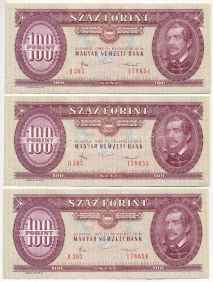 1984. 100Ft (3x) sorszámkövetők T:I Adamo F35
