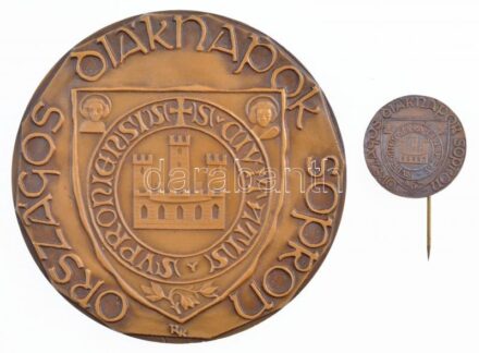 Renner Kálmán (1927-1994) DN 'Országos Diáknapok Sopron' egyoldalas Br emlékérem és jelvény tokban (80mm, 25mm) T:1