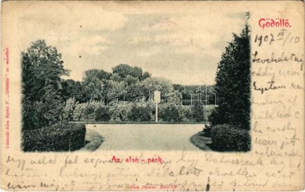 1907 Gödöllő, az alsó park. Ripka F. 'Gödöllő' című művéből (EK)