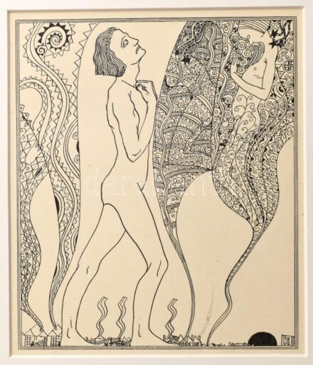 Kozma Lajos (1884-1948): Férfi és nő. Cinkográfia, papír, jelzett a cinkográfián, paszpartuban, 19,5×16,5 cm