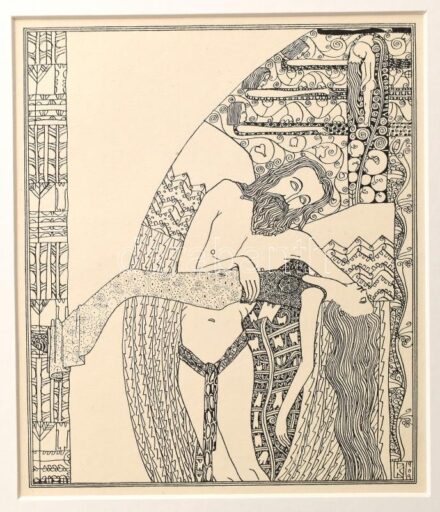 Kozma Lajos (1884-1948): Elmúlás. Cinkográfia, papír, jelzett a cinkográfián, paszpartuban, 19,5×16,5 cm