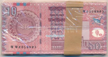 Banglades 2007. 10T (50x) kötegelővel, sorszámkövető T:I,I- Bangladesh 2007. 10 Taka (50x) with wrapper, sequential serials C:UNC,AU Krause P#39Ac