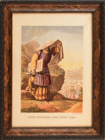 cca. 1860. J.M. Kronheim & Co. által kiadott litográfia, 'Mózes a Sínai hegyen', Üvegezett fakeretben. Keret belső mérete: 43x31cm