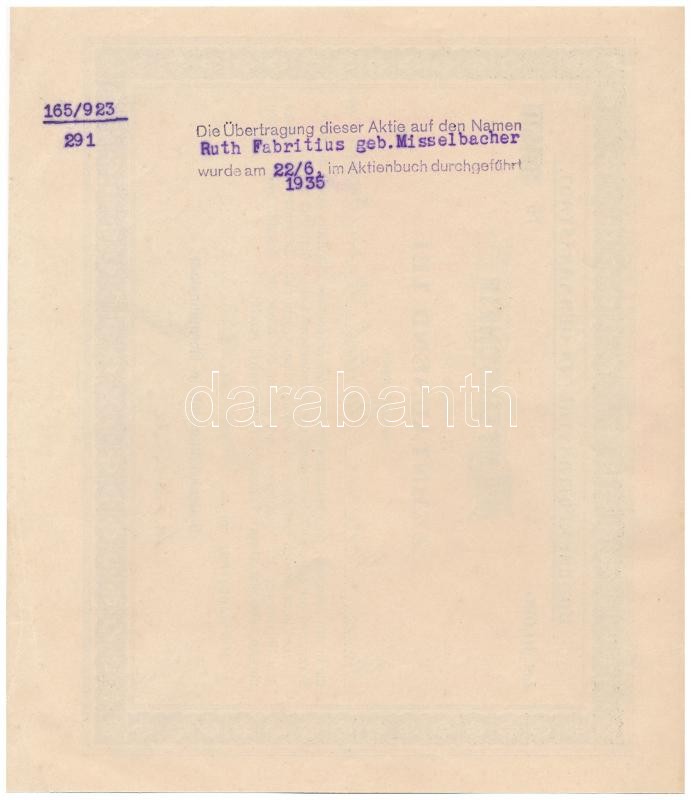Románia 1922. 'Nagyszebeni Földhitelintézet' részbizonylat 10.000L-ről, bélyegzésekkel T:I- kis szakadás Romania 1922. 'Land Credit Institution of Hermannstadt' share certificate about 10.000 Lei, with overprints C:AU small tears - Image 2