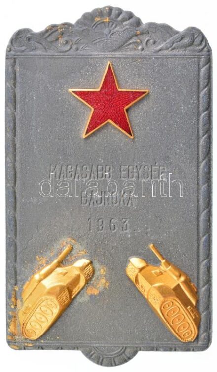 1963. 'Magasabb egység bajnoka 1963' részben aranyozott, zománcozott fém díjplakett (88x51mm) T:1- kopott festés