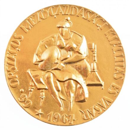 1967. '66. Országos Mezőgazdasági Kiállítás és Vásár / I. díj' aranyozott bronz díjérem, eredeti tokban (70mm) T:2 ph, karc